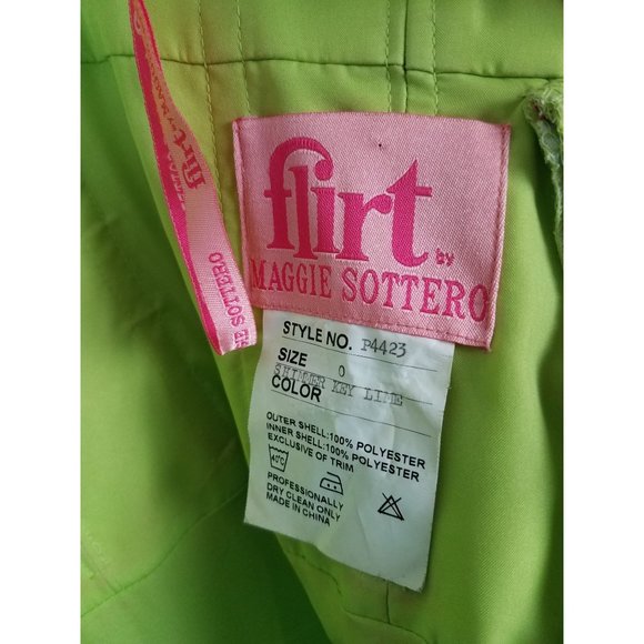 flirt by Maggie Sottero Sz. O Full Maxi Strapless Ruched Shimmer Key Lime Dress - Picture 8 of 12